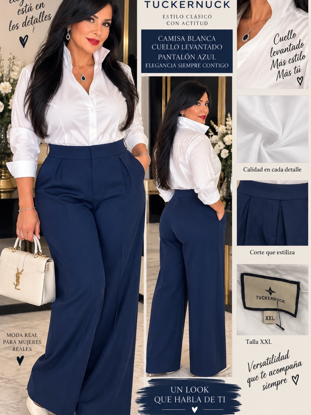 Tuckernuck White Shirt with Navy Wide-Leg Pants